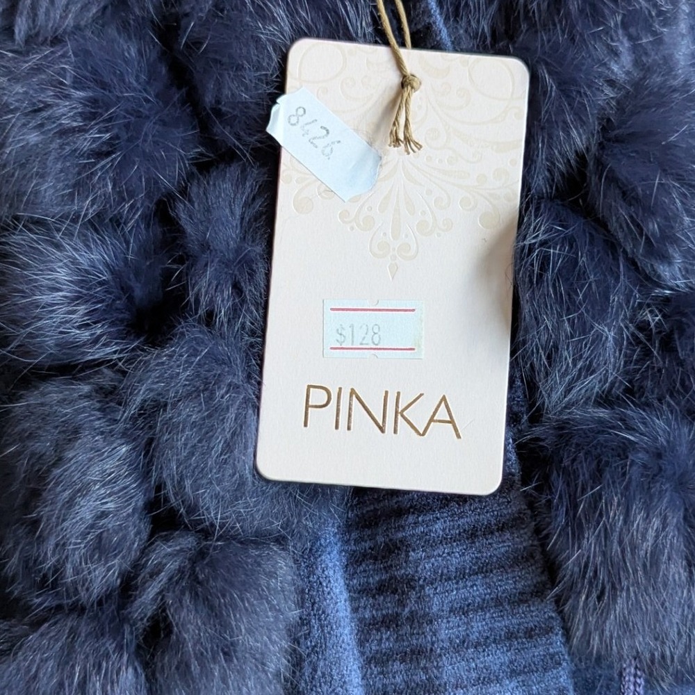 Pinka Navy Blue Faux Fur Trim Knit Cape Poncho Wrap Vintage Inspired NWT YS8426 - Picture 4 of 7